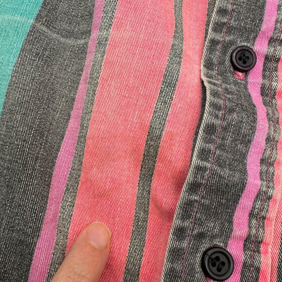 Vintage Wrangler Brushpopper 90s Western Shirt Pink Teal Stripe USA Rodeo Cowboy - Picture 9 of 12